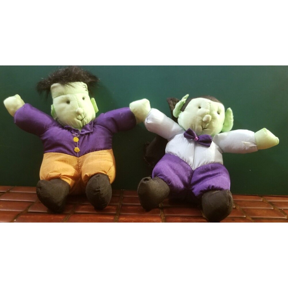 Vintage Halloween Pillow Plush Vampire & Frankenstein Toy Dolls 6"